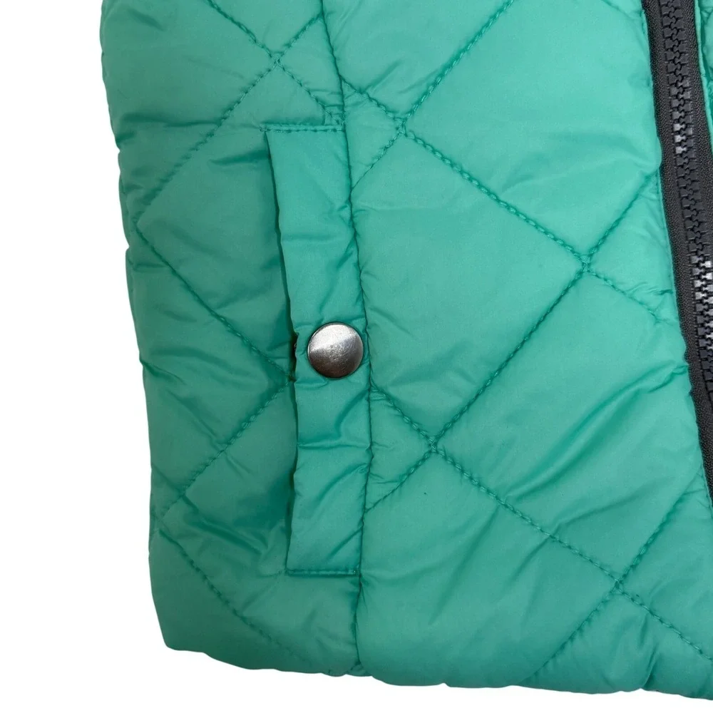 CAT &‎ JACK GIRL'S SLEEVELESS PUFFER JACKET VEST GREEN GRAY FAUX FUR SIZE XS 4/5